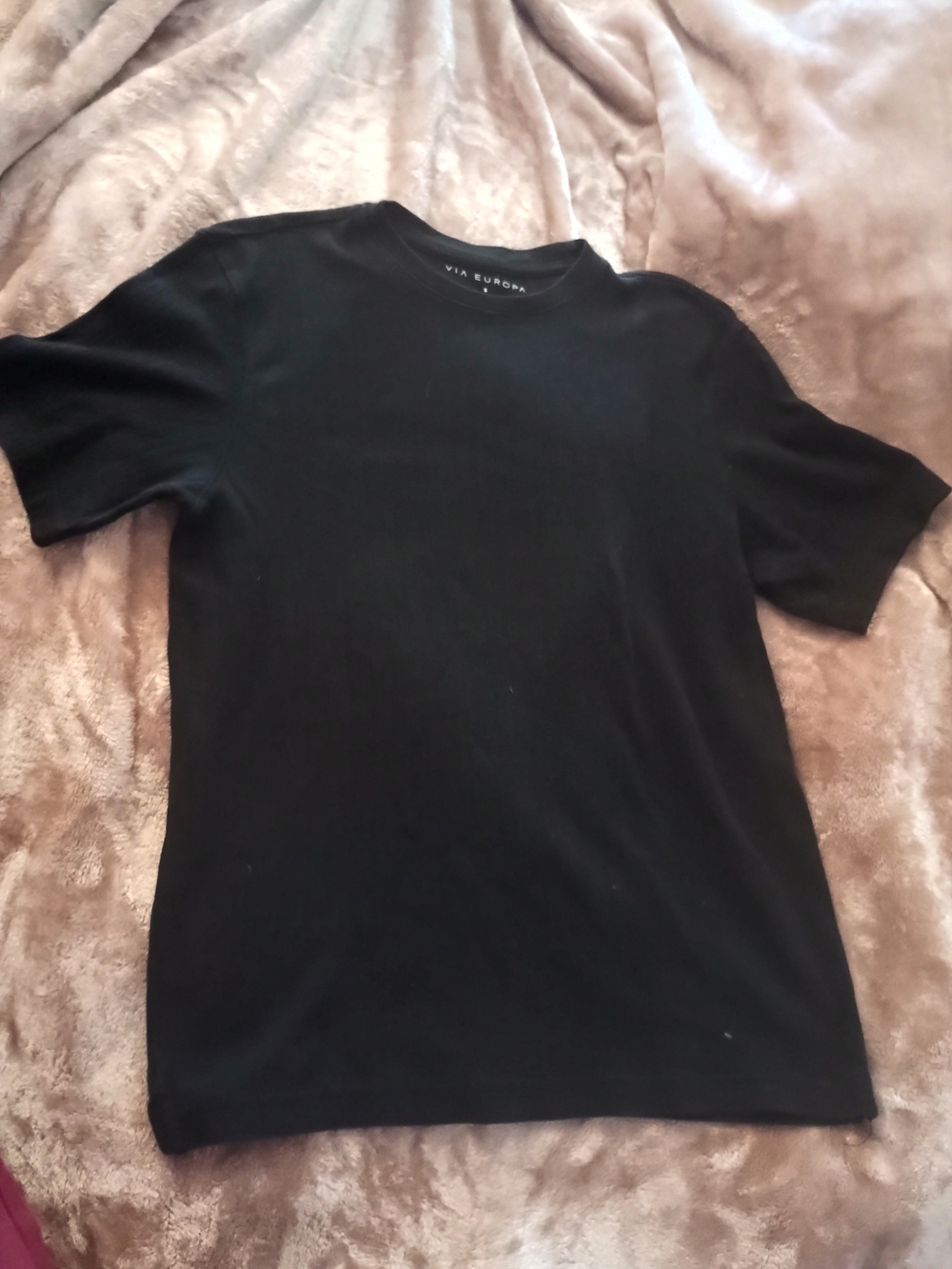 Via Europa Men's Black Crew Neck Short Sleeve Tee - Classic Fit